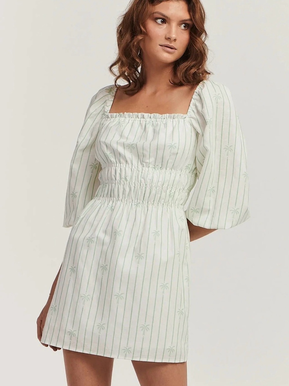 Charlie Holiday Mint-Striped Square Neck Mini Dress